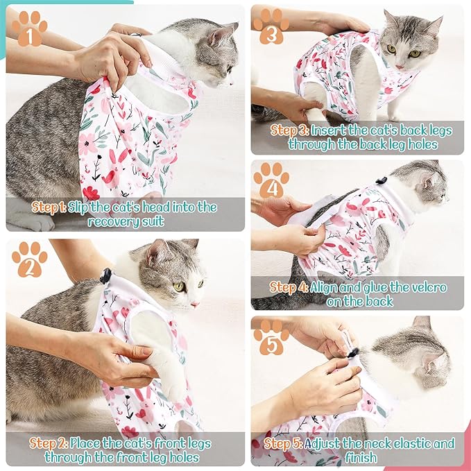 SlowTon Cat Recovery Suit - Cat Onesie for Cats After Surgery Female Male, Kitten Clothes Cats Surgical Spay Suit Abdominal Wounds, E-Collar Alternative Bodysuit Shirt Anti-Licking (White, M)