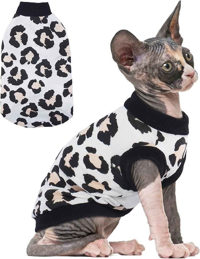 PUMYPOREITY Sphynx Cat Clothes: Stretchy Sweater, Soft Hairless Shirt, Pullover Pajamas, Turtleneck for Cornish Rex, Devon Rex - Black, M