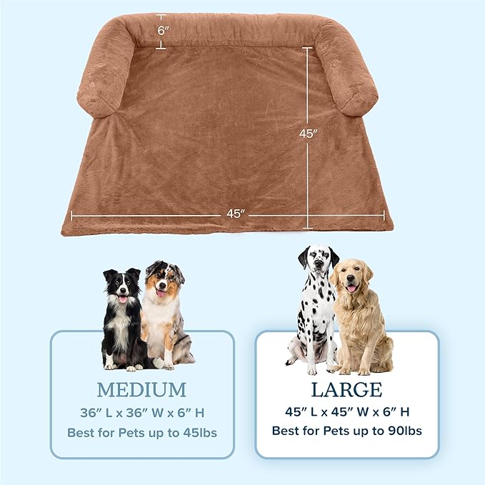 PETMAKER Couch Cover for Dogs Washable - 45x45in Plush Dog Couch Cover Protector for Large Pets - Washable Pet Furniture Protector with Foam Bolster and Non-Slip Bottom - Puppy Essentials (Beige)