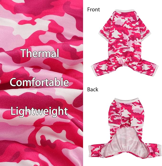 Dog Pajamas Small Sized Boy Girl, Cotton Stretchable Pet Clothes Jammies Puppy Outfits for Dogs Female Male, Spring Summer Doggie Doggy Pjs (Pink Camouflage, XS)