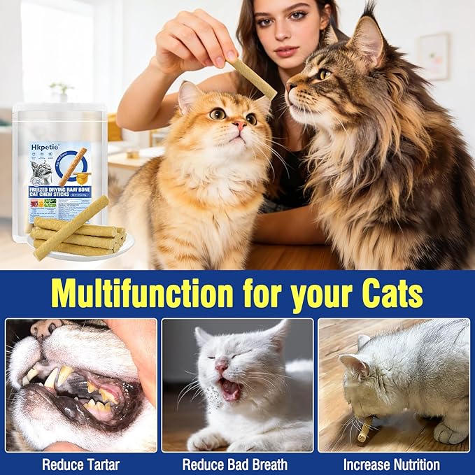 150g Freezed Dried Cat Chew Stick Egg Yolk Flavor, Cat Dental Treats for Freshens Breath and Reduce Tartar, Feline Teething Sticks Cats Treats Snack