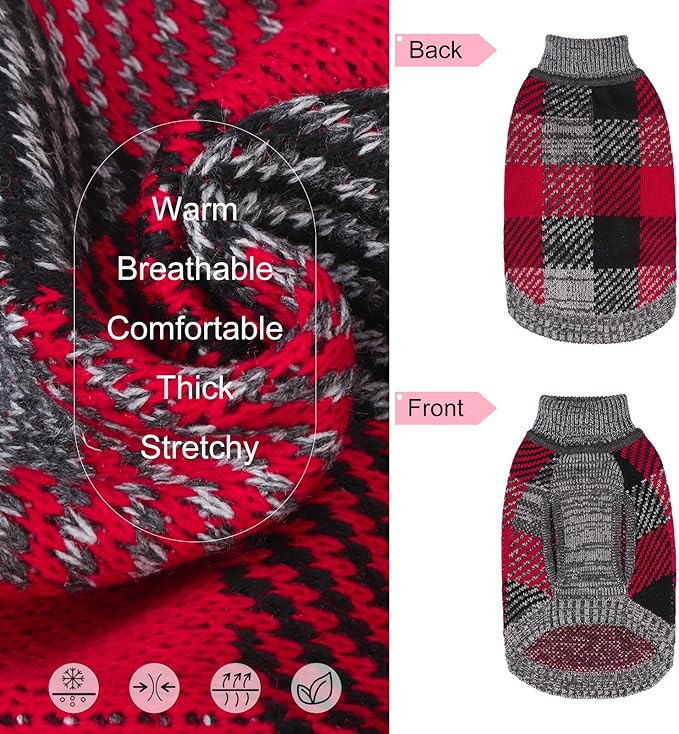 BEAUTYZOO Small Dog Sweater Female Male, Fleece Dog Turtleneck Pullover Sweater, Soft Warm Cute Knitted Cat Sweater Cold Weather Puppy Knitwear Girl Boy, Pet Clothes for Chihuahua Bulldog Yorkie, XXS
