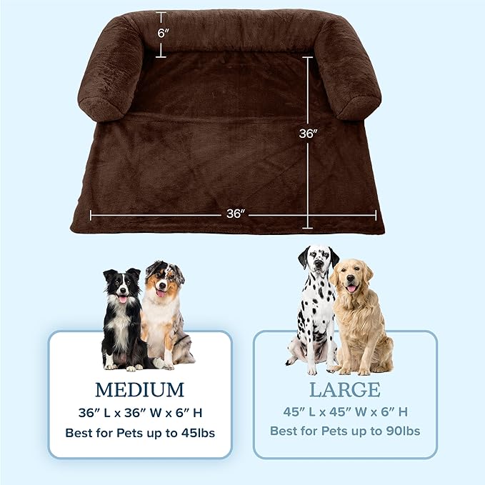 PETMAKER Couch Cover for Dogs Washable - 36x36in Plush Dog Couch Cover Protector for Medium Pets - Washable Pet Furniture Protector with Foam Bolster and Non-Slip Bottom - Puppy Essentials (Brown)