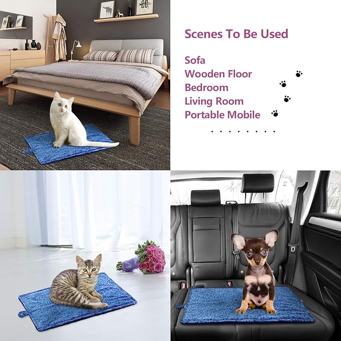 MARUNDA Pet Bed Mat, M- 27" * 20", Self Warming, Super Soft, for Small Dogs and Cats, Blue