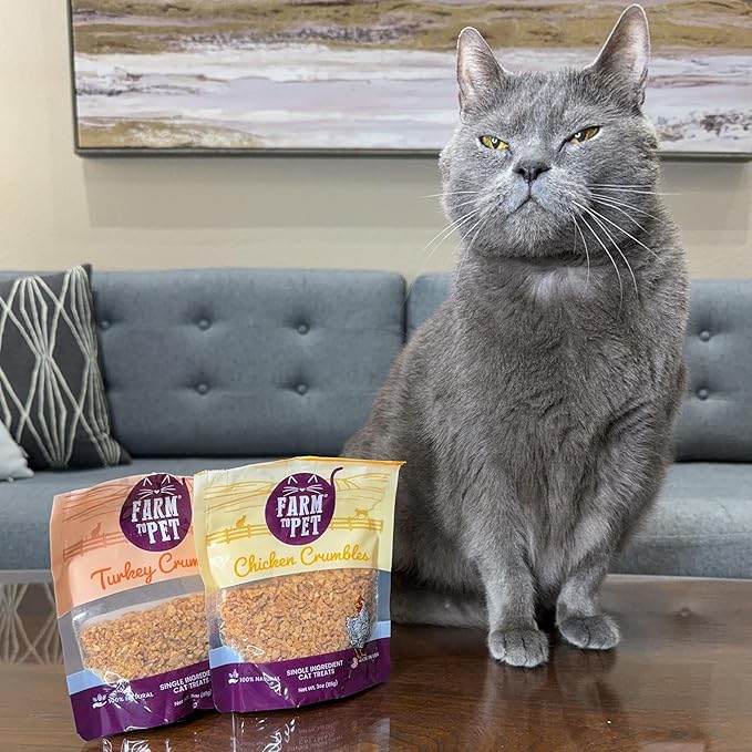 Farm To Pet Cat Treat Crumbles | Single Ingredient Chicken and Turkey, Chicken Snacks - Healthy Treats for Indoor Cats| Kitten Treats - Cat Products (Mix with Wet/Dry Food)