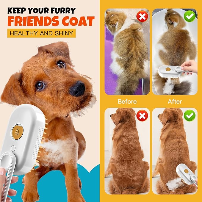 Cat Steam Brush for Shedding Cat Steam Brush Spritz Defur Comb for Cats With Shedding Steamy Pet Hair Brushes Indoor Steamer Dog Steaming Cepillo Para Gatos Con Vapor Misting Pets (White, 2pcs)1