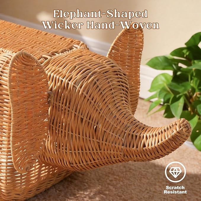 PAWZ Road Elephant Wicker Cat Bed Indoor&Outdoor, Handwoven PE Rattan Cat Condo with Removable Cushion, Breathable Waterproof Pet House Furniture for Indoor Cats