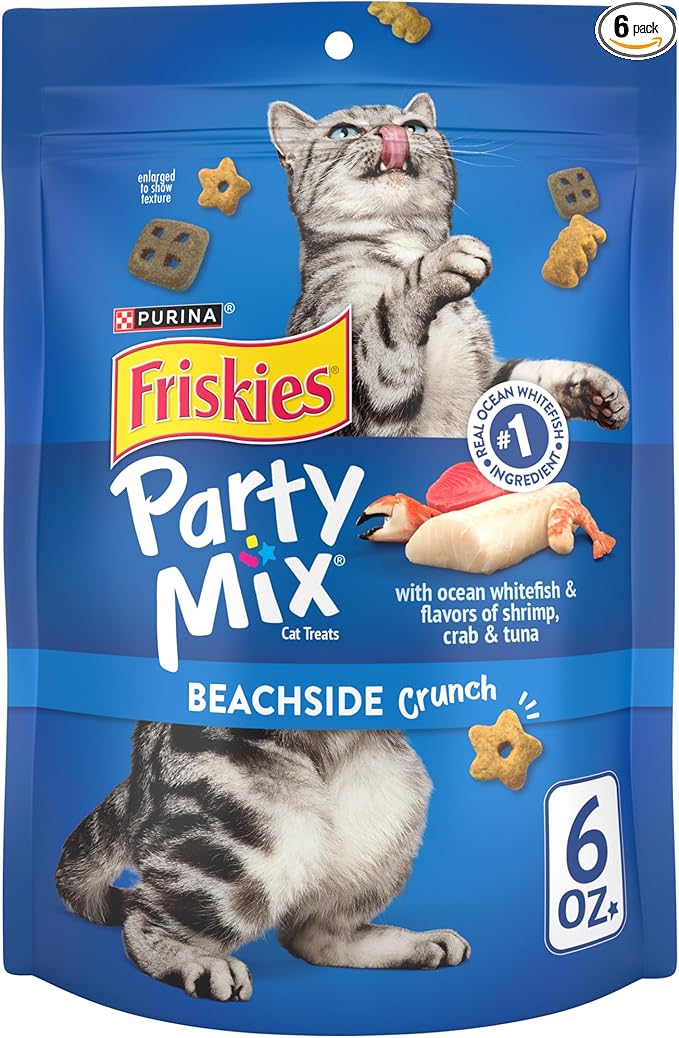 Purina Friskies Cat Treats, Party Mix Beachside Crunch - (Pack of 6) 6 oz. Pouches