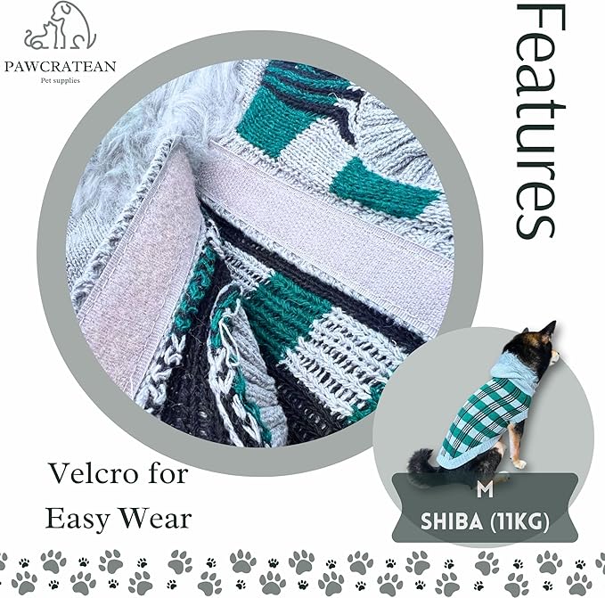 Cute Sweater for Dogs and Cats Soft Flannel Pet Outfit Warm and Cozy Animal Vest Small to Large Pet Clothes for Halloween Parties and Everyday Wear (Large, Green Checkered with Hat)