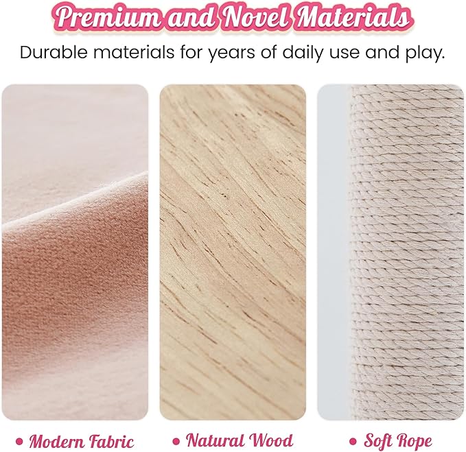 MWPO Pink Modern Cat Tree for Indoor Cats, 63.8-Inch Multi-Level Tall Cat Tower with Cat Condo, Hammock, Woden Top Perch, Scratching Posts for Kittens & Adult Cats