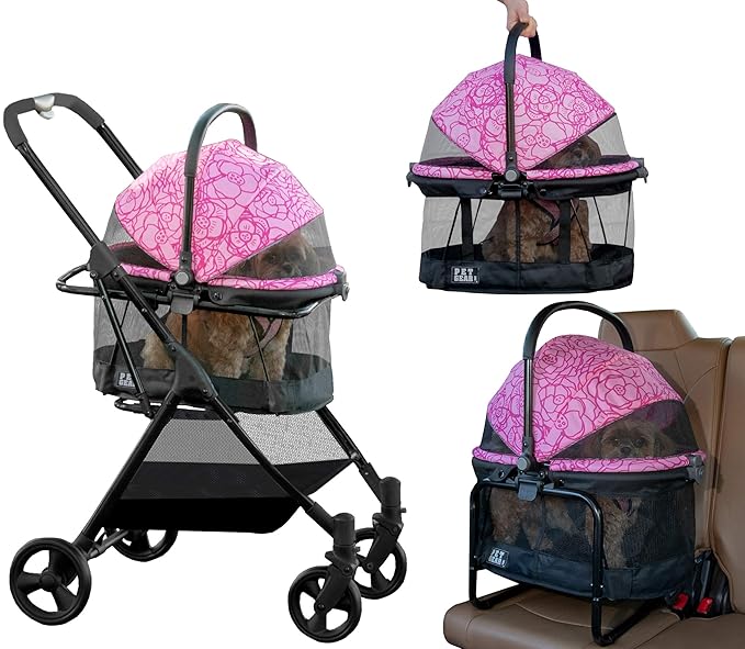 Pet Gear 3-in-1 Travel System, View 360 Stroller Converts to Carrier and Booster Seat with Easy Click N Go Technology, for Small Dogs & Cats, 4 Colors, Blossom- 4 Wheel