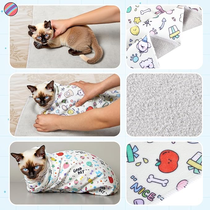 Chunful Cat Muzzle for Grooming, Cat Helmet and Wrap for Cutting Nails, M Size Adjustable Mask, 27.6" Anti-Escape Calming Swaddle Cloth, Bathing Shaving Anti-Scratch Pet Tools(Animal)