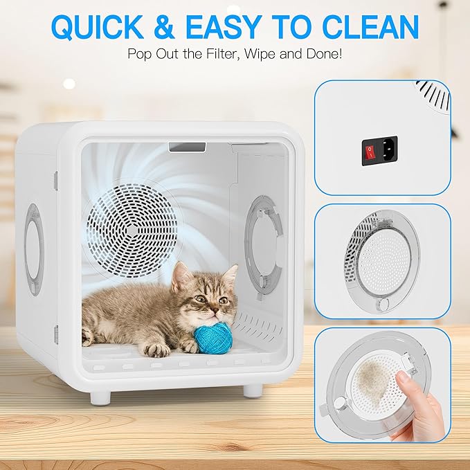 Fenbeli Pet Dryer Box for Cats and Small Dogs, 75L Extra-Large Quiet Pet Drying Room with Smart App Control, 360° Airflow, Adjustable Temperature & Time, Spacious Grooming Dryer for Home Use