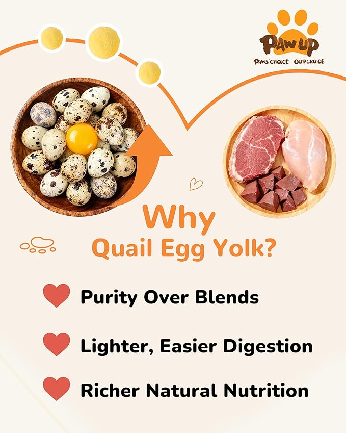PAWUP Freeze Dried Cat & Dog Treats, Natural Quail Egg Yolk, Single Ingredient, High-Protein Pet Snacks for Skin & Coat Health, No Artificial Additives, 9.2 oz