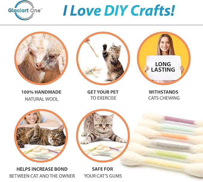 Glaciart One Swabs Cat Toys with Catnip - 6 Pk | Durable for Chew, Cute Cat Toys Interactive Kitty for Boredom, Exercise, & Play | Filled w/Organic Catnip for Anxiety & as Digestive Aid | Gift Idea