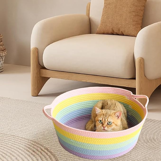 Hand Woven Cat Bed Portable Pet Scratcher Sleeping House Furniture Protection for Indoor Cats Puppy Rest Summer- S