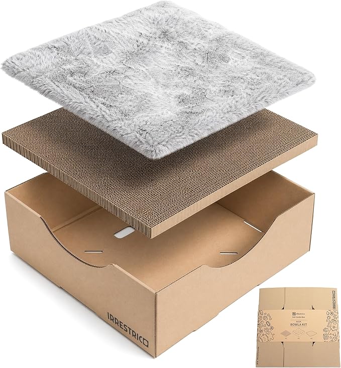 Cardboard Cat House with Replaceable Scratcher & Waterproof Cushion, 2-in-1 Cat Lounge Bed & Scratch Box, Eco-Friendly Cat Furniture Cube Cat Bed for Indoor Cats 13.8"