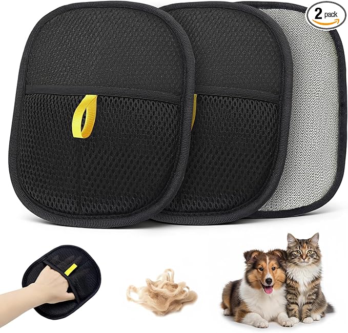 2 Pack Pet Hair Removal Glove for Cats & Dogs, Electrostatic Pet Hair Remover Gloves for Cats Hair, Reusable Magic Brush Pet Hair Remover Tool for Couch, Pet Bed, Clothes