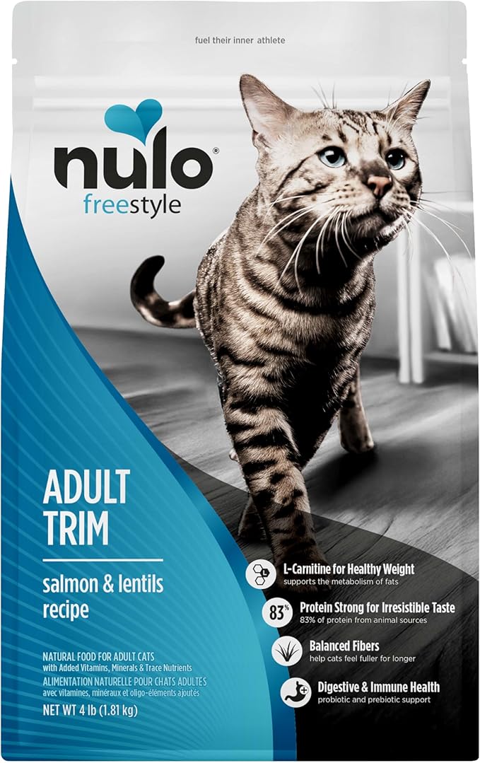 Nulo Freestyle Adult Trim Dry Cat Food - Salmon & Lentils, High Protein, Grain Free, Weight Management Kibble with Probiotics & L-Carnitine, 4lb Bag