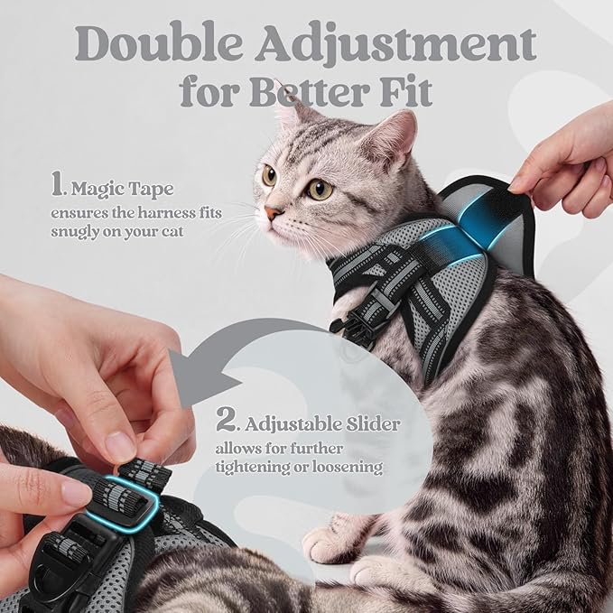 rabbitgoo Cat Harness and Leash Set for Walking Escape Proof, Adjustable Soft Kittens Vest with Reflective Strip for Cats, Comfortable Outdoor Vest, Grey, M
