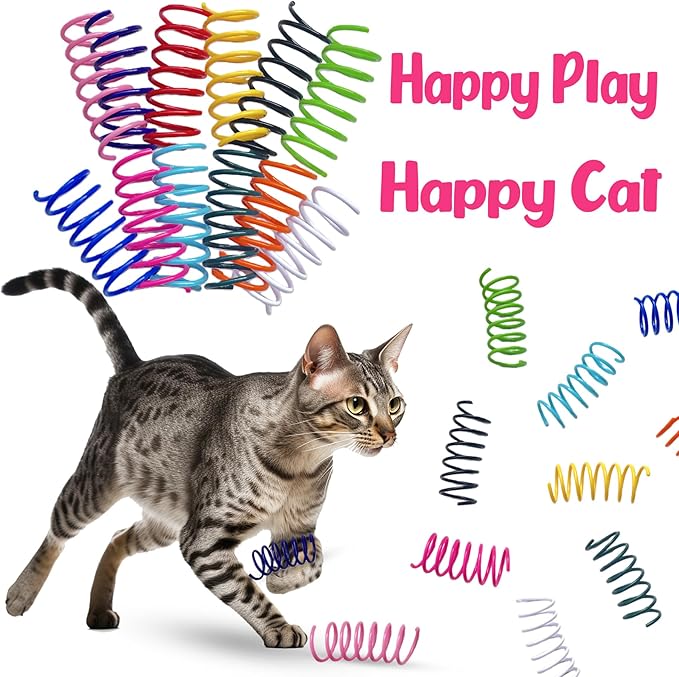 60 Pack Cat Spring Toys, 12 Vibrant Colors Interactive Cat Toys for Indoor Cats and Kittens, Colorful Plastic Springs for Cats - Durable Spiral Cat Toy for Batting, Biting, and Chasing