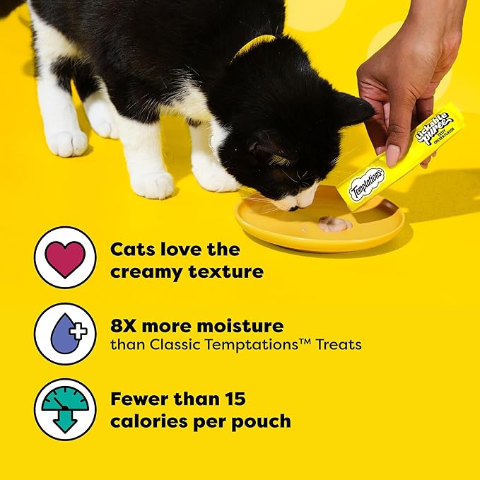 Temptations Creamy Puree Squeezable Lickable Cat Treats, Wet Cat Treats with Chicken, 0.42 oz. Tubes, 16 Count