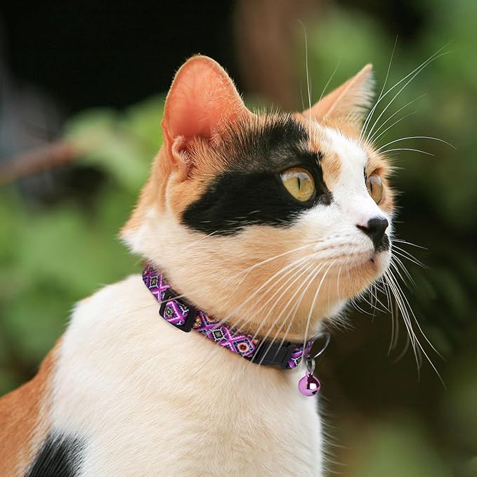 2 Pack Cat Collars with Bell - Breakaway Soft Collar for Girl & Boy Cats, Adjustable Safety Cute Kitten Collars – Comfortable Stylish Patterned Print Design Lightweight (Aztec + Serape)