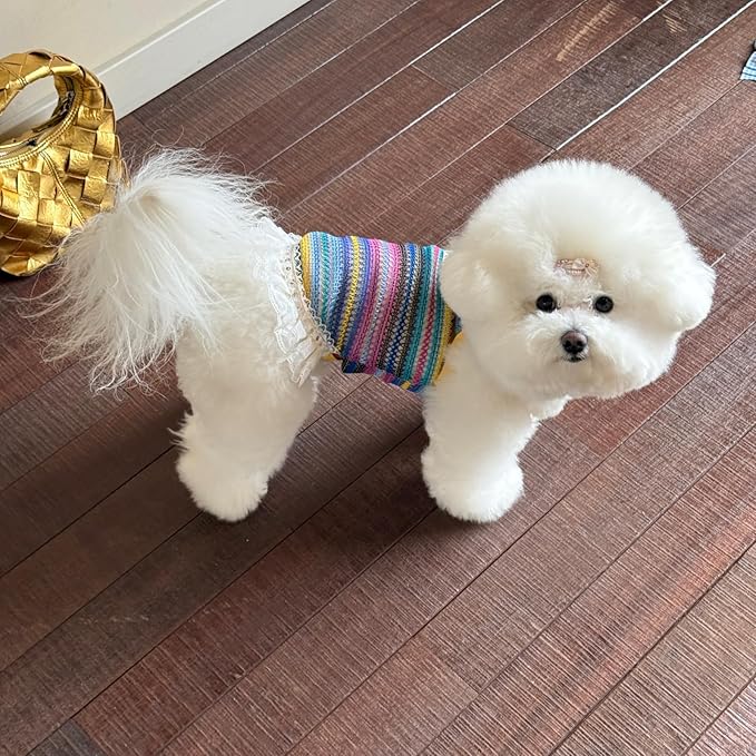 Colorful Openwork Knitted Dog & Cat Clothes - Stylish Pet Tank Top & Skirt for Small Dogs, Cats, Puppies & Kittens, Breathable Comfortable Cozy Pet Clothing