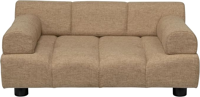 Paws & Purrs Puffer Pet Sofa Bed, Dog or Cat Couch with Tufted Cushion and Armrest, Stylish Indoor Pet Furniture, Sand