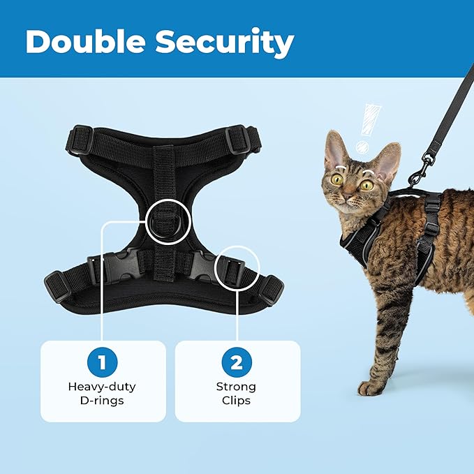 Voyager Escape-Proof Step-in Lock Cat Harness & 5ft Neoprene-Handle Leash Set All-Weather Mesh with Reflective Stitching for Small to Large Cats by Best Pet Supplies, Black (327), M