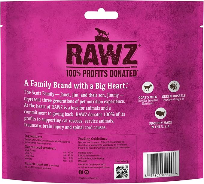 Rawz Raw Freeze Dried Venison, Goat's Milk & Green Mussels Crunchy Cat Treats - 1 Ounce Bag