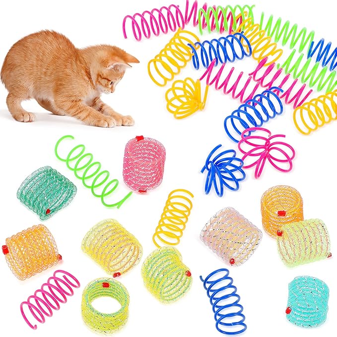 Sumind 30 Pieces Cat Springs Spiral Kitten Springs Interactive Cat Toys Pet Plastic Coil Spiral for Kitten Bouncing Play Training, 2 Styles