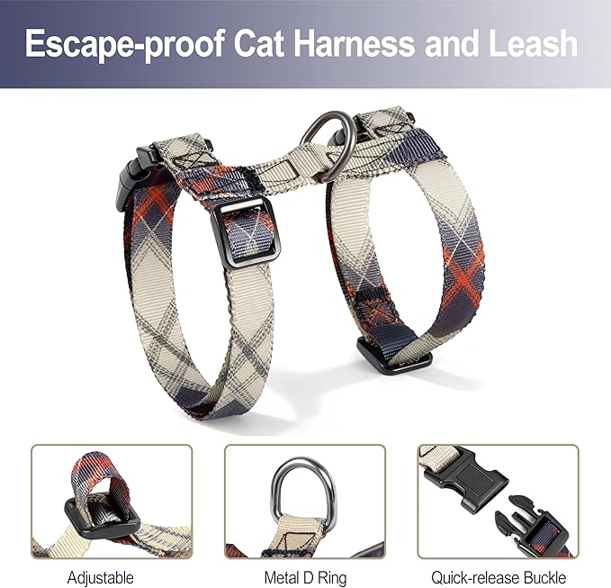 Cat Harness and Leash Set, 3-in-1 Escape Proof Adjustable, Comfortable Soft Lightweight, Safe, Easy to Wear, Walking Travel Kitten Harness for Small Medium Cats (Army Green)