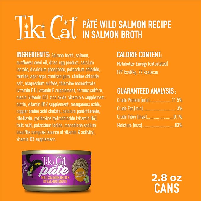 Tiki Cat Luau Pâté Wet Cat Food, Salmon, 2.8 oz. Cans (12 Count)