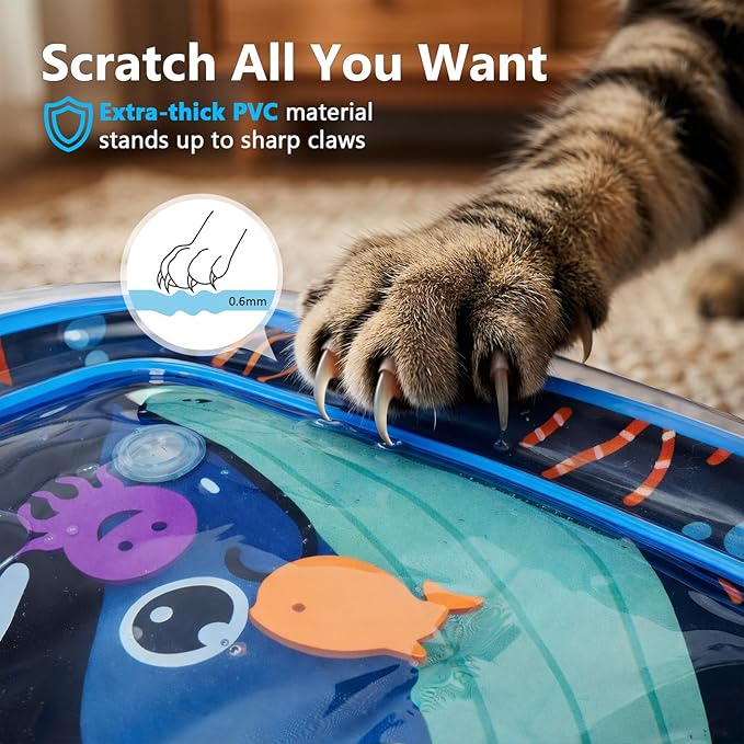 Thickened Cat Water Sensory Play Mat with 2 Attractive Balls, Cat Water Bed Toy for Cats Dogs Kittens Puppies Pets