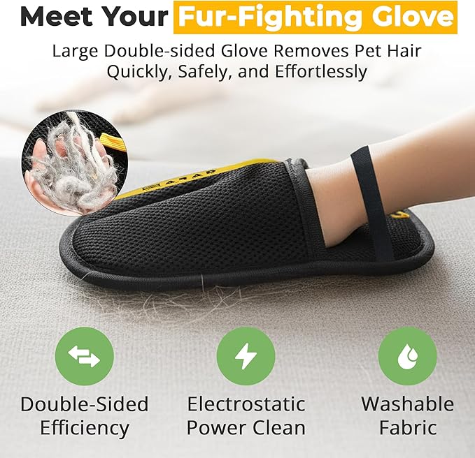 ZARAD Pet Hair Removal Glove for Dogs & Cats – Electrostatic Reusable Dog & Cat Hair Remover Glove | 2-in-1 Pet Grooming Glove & Fur Remover for Furniture (1)