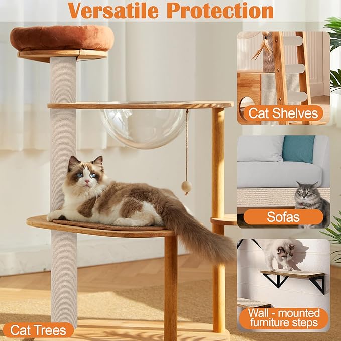 Cat Scratch Furniture Protector - 78.7" x 13.8" Trimmable Self-Adhesive Cats Claws Scratch Pads, DIY Cat Climbing Couch Protector for Scratch Post Cat Tree Replacement Indoor (Khaki)