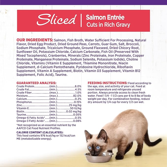 Wellness Complete Health Sliced Adult Canned Wet Cat Food, Natural, Protein Rich, Grain Free, Salmon Entrée Recipe, 5.5 oz, Pack of 24 Cans