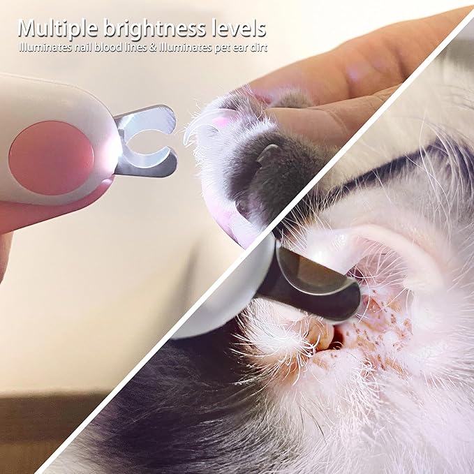 Pet nail clippers with LED Lights cat nail clippers for indoor cats nail trimmer clippers for small dog nail trimmers Cats rabbits nail clippers Bird Kittens (Pink)