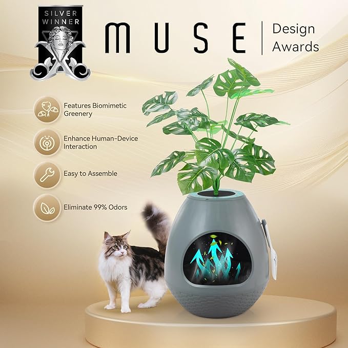 Egglao6 Plant Litter Box Furniture with 3PCS Cat Litter Box Liners Secret Kitty Enclosure with Odor Removal System, Decorative Top and Cat Litter Scoop, Quick Assembly, Extra Large (Grey)