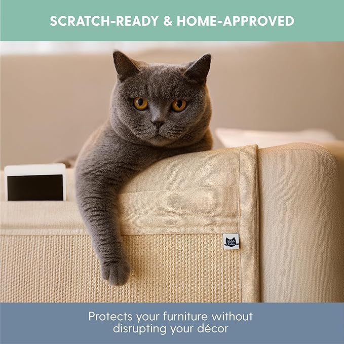 The Cat Ladies Cat Scratch Furniture Protector Mat - Couch Protector from Claws - Anti Scratch Furniture Protectors from Cats Scratching - Sisal Scratcher Pad with Pocket - Beige