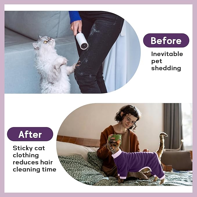 PUMYPOREITY Cat Calming Sweater – Helps Reduce Licking & Grooming Habits, Daily Comfort Shirt for Anxious Cats, Lightweight Fabric for Fur Control, Purple, S