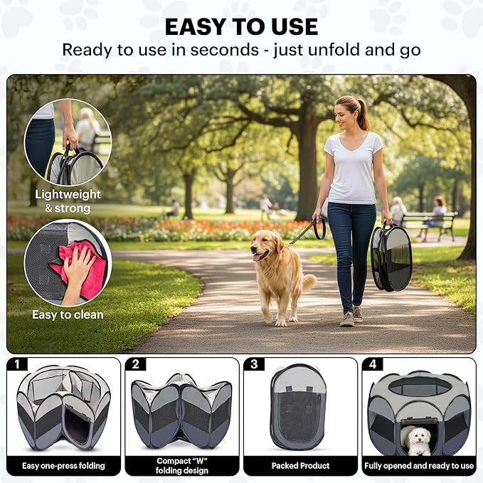 LAFYETTE - USA Based, Dog Cat Playpen, Puppy Kitten Pet Playpen Indoor Outdoor, Portable Pop Up Dog Kennel Tent Crate Cage for Dog Cat Rabbits, Foldable Pet Enclosure, Removable Top Cover, 36" x 16"