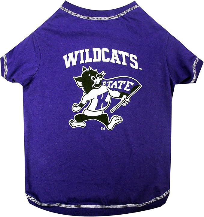 Pets First Collegiate KANSAS STATE WILDCATS Dog T-Shirt, Small. - Licensed Shirt for Pets Team Colored with Team Logos.- Premium Stretchable Materials for the Comfrot of your Dog & Cat.