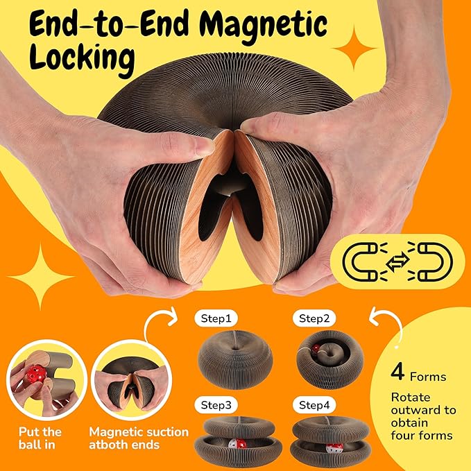 Cat Scratching Pads, C-Shape Magic Organ Interactive Cat Toy, Reversible Cat Scratch Furniture Protector, Brown Routine, 2 Pcs