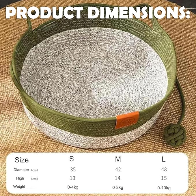 Instinct Basket, Stimuli Cat Bed with Toy Tail, Stimulicat Bed Rope Cotton with Cushion, Cats Ear Design, Breathable All Season Universal, Scratch-Resistant (Brown,Medium)