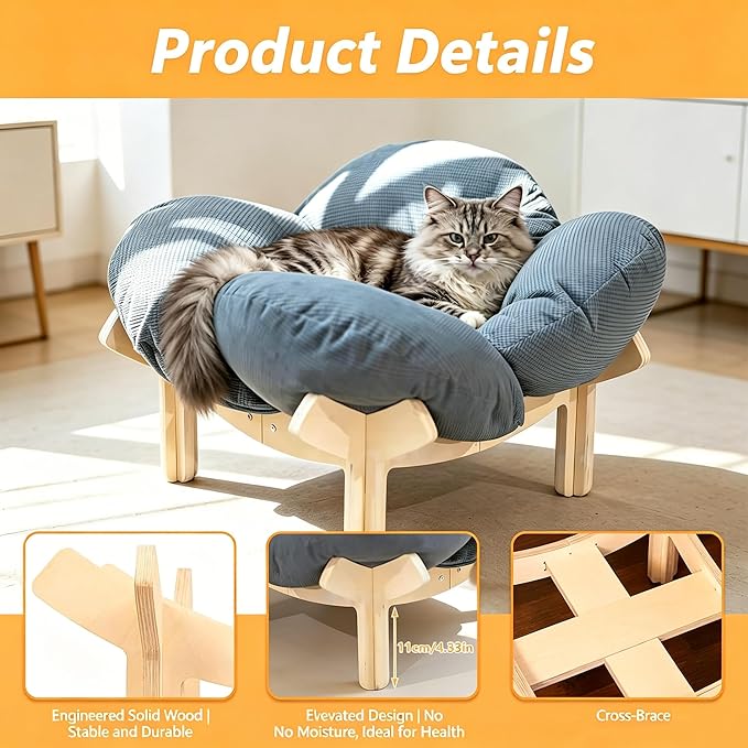 Raised Cat Bed,21" Elevated Cat Bed with Cushion Fluffy Pet Couch Sofa,Stylish Cat Chair with Highly Elastic Soft Cushion for Puppy, Sleeping,Cat Furniture