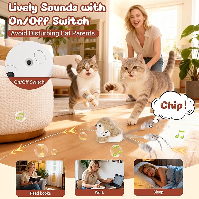 Pawingcat Moving Cat Toy Automatic Cat Toys Interactive Bird Cat Toy with Catnip Toys Wagging Tail Chirp Tweet Rechargeable Interactive Kitten Toy（No Flying Bird）
