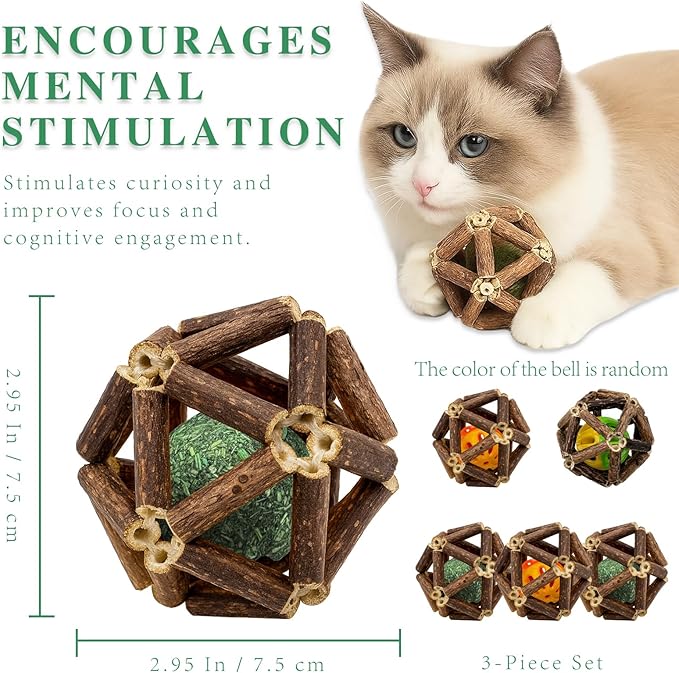 3-Piece Natural Catnip Chew Toy Set for Indoor Cats and Kittens, Teeth Cleaning Toy