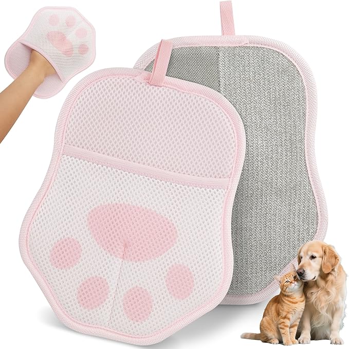 Paw-Shaped Pet Hair Removal Glove – Electrostatic Cat & Dog Hair Remover for Furniture, Clothes, Carpet & Car Seats – Cute Reusable Multi-Surface Lint & Fur Removal Tool (Pink)